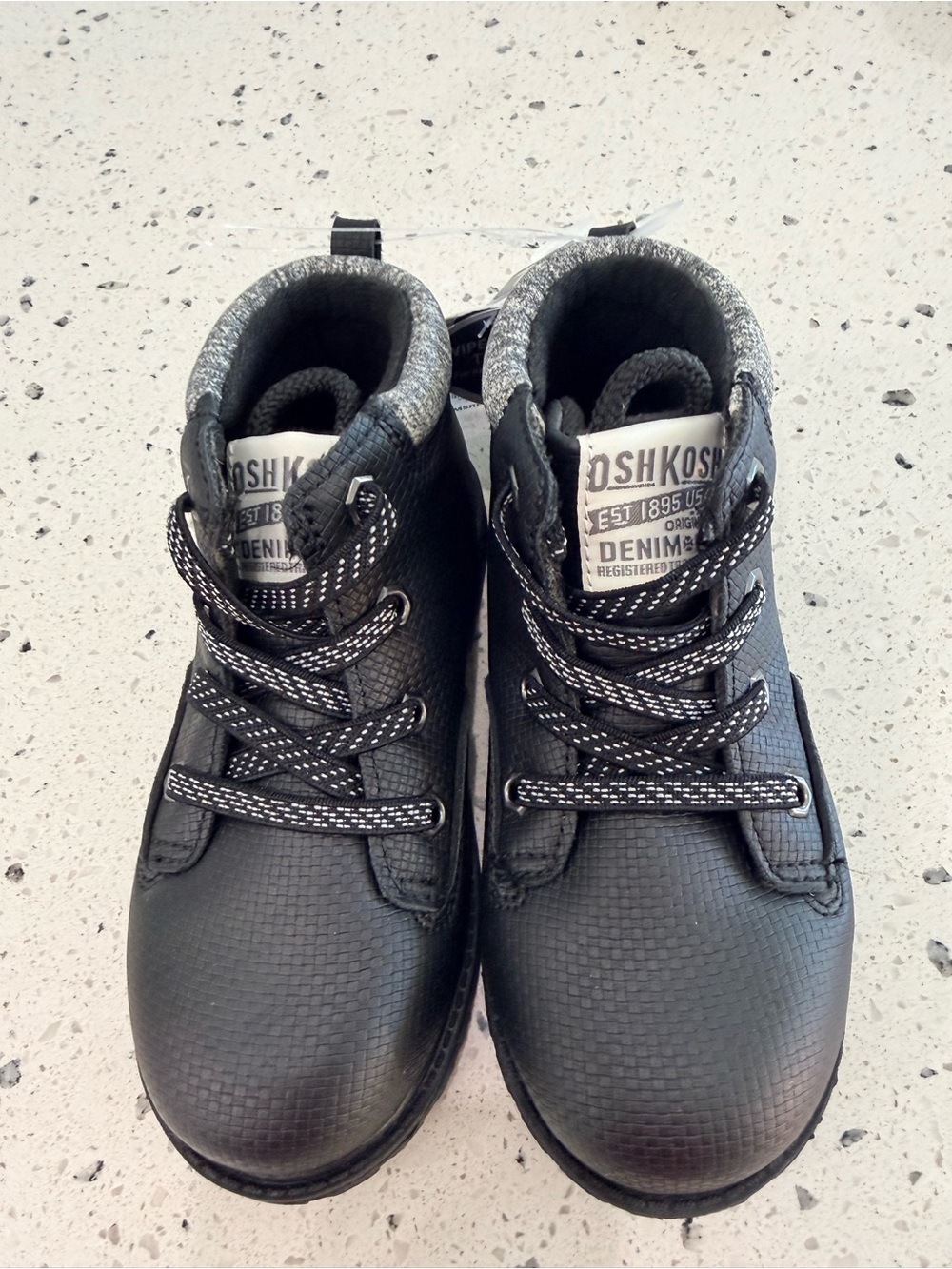 New boys Sz 11, 12 OshKosh B'gosh Black Ankle Boots with Gray Trim No Tie